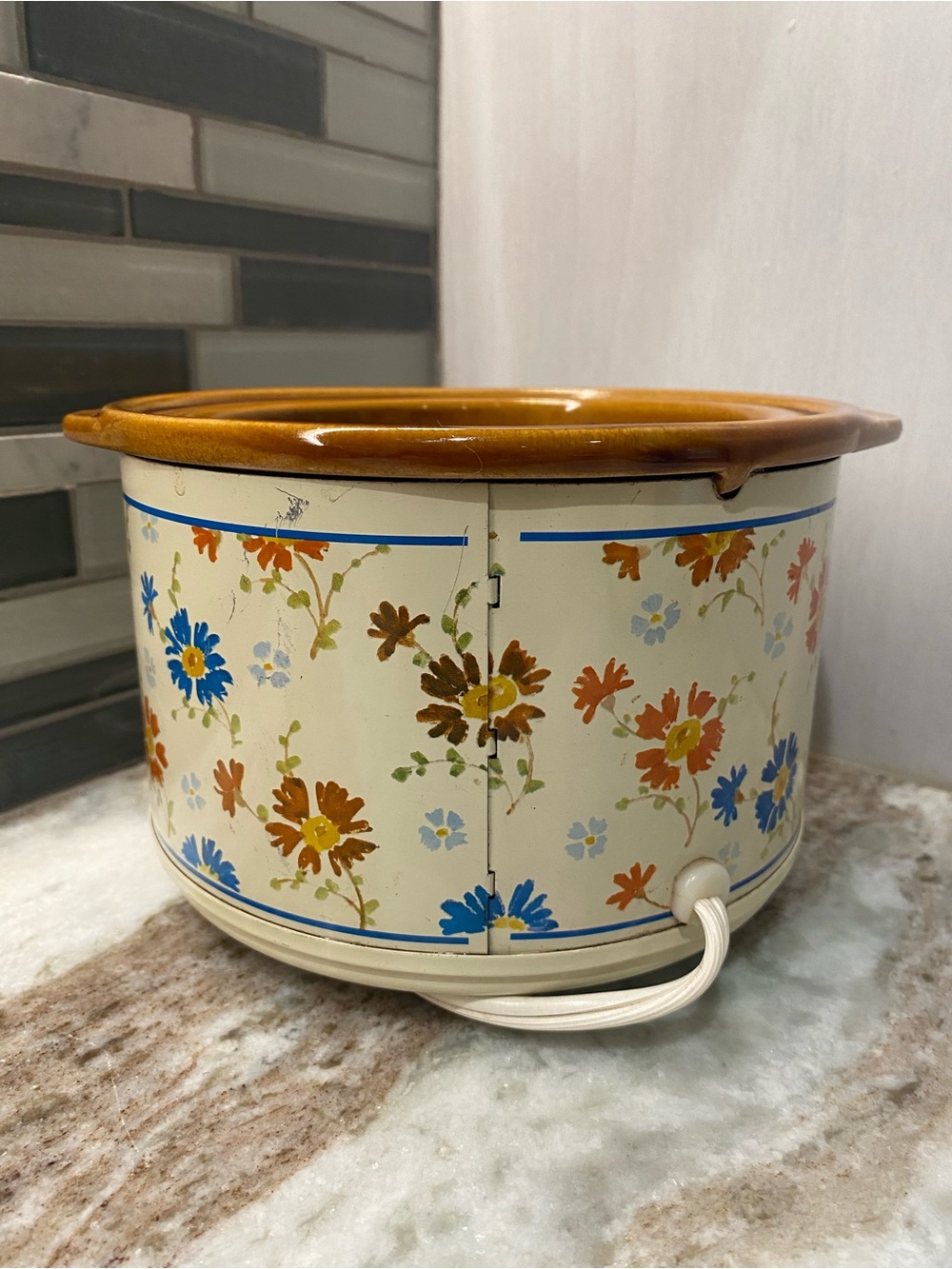 Vintage 1987 Rival Potpourri Crock Pot 3207 Country Floral Simmer Pot W/ Lid - Picture 5 of 13